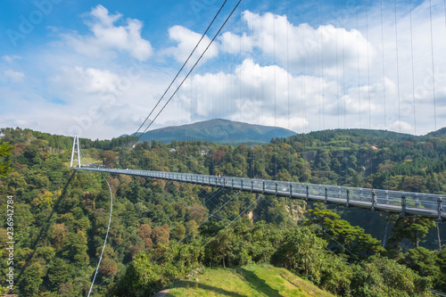 Kokonoe Yume Suspension Bridge, the highest suspension bridge for walkway, Oita, Kyushu, Japan
