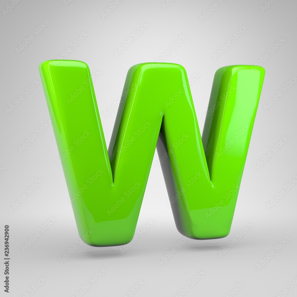 UFO green color letter W uppercase isolated on white background