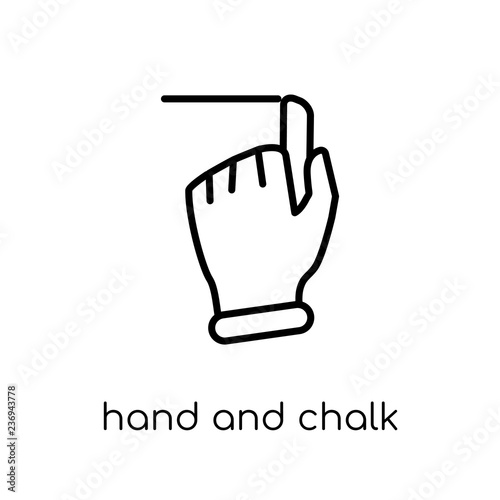 Hand and Chalk icon. Trendy modern flat linear vector Hand and Chalk icon on white background from thin line Hands and guestures collection