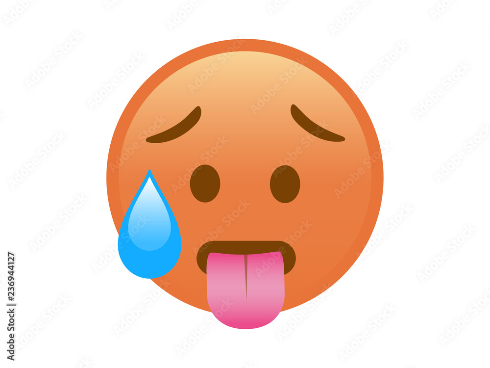 Red feeling hot face with tongue out icon and sweat Stock Vector
