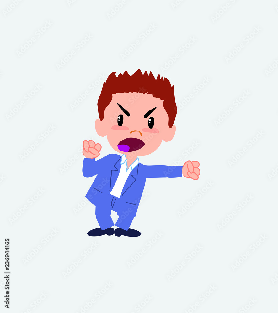Businessman in casual style screams very angry.