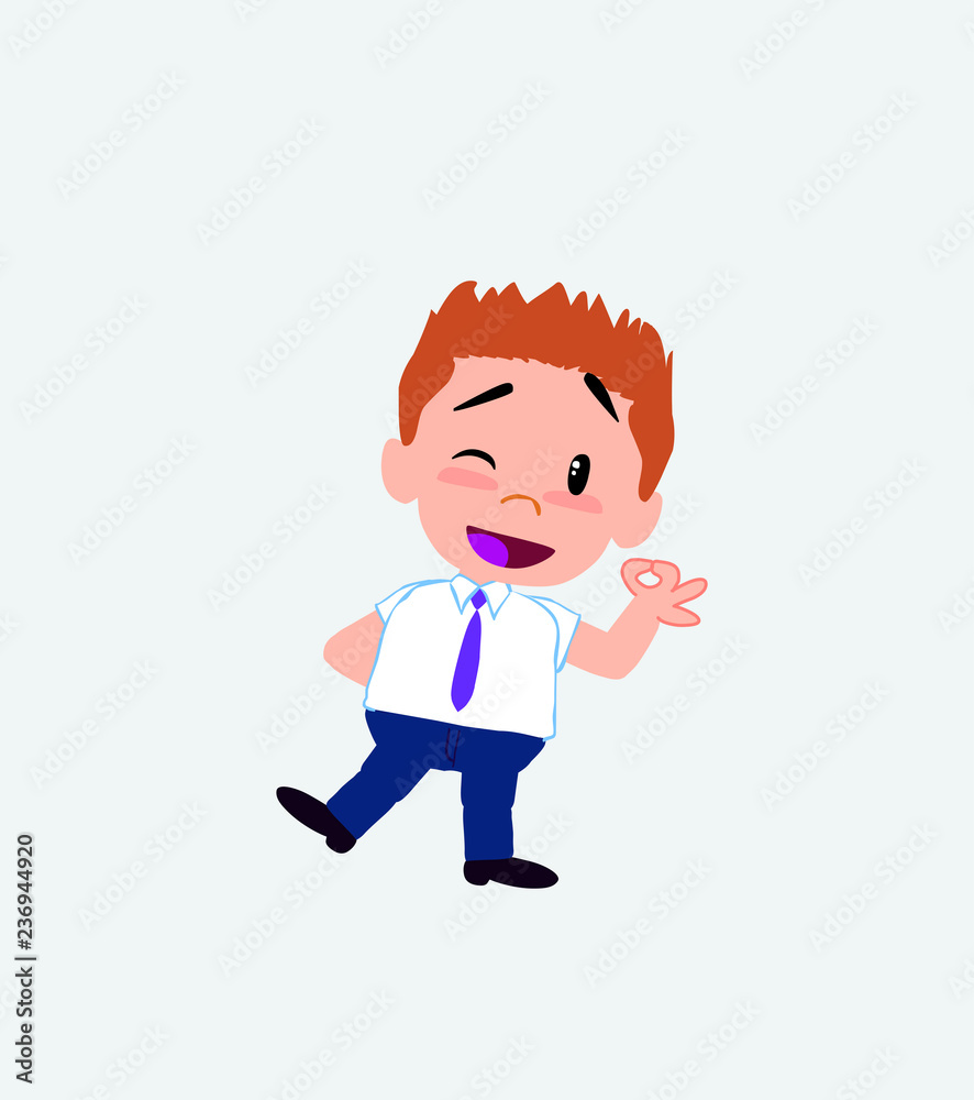 Businessman in casual style doing the OK sign with his hand.