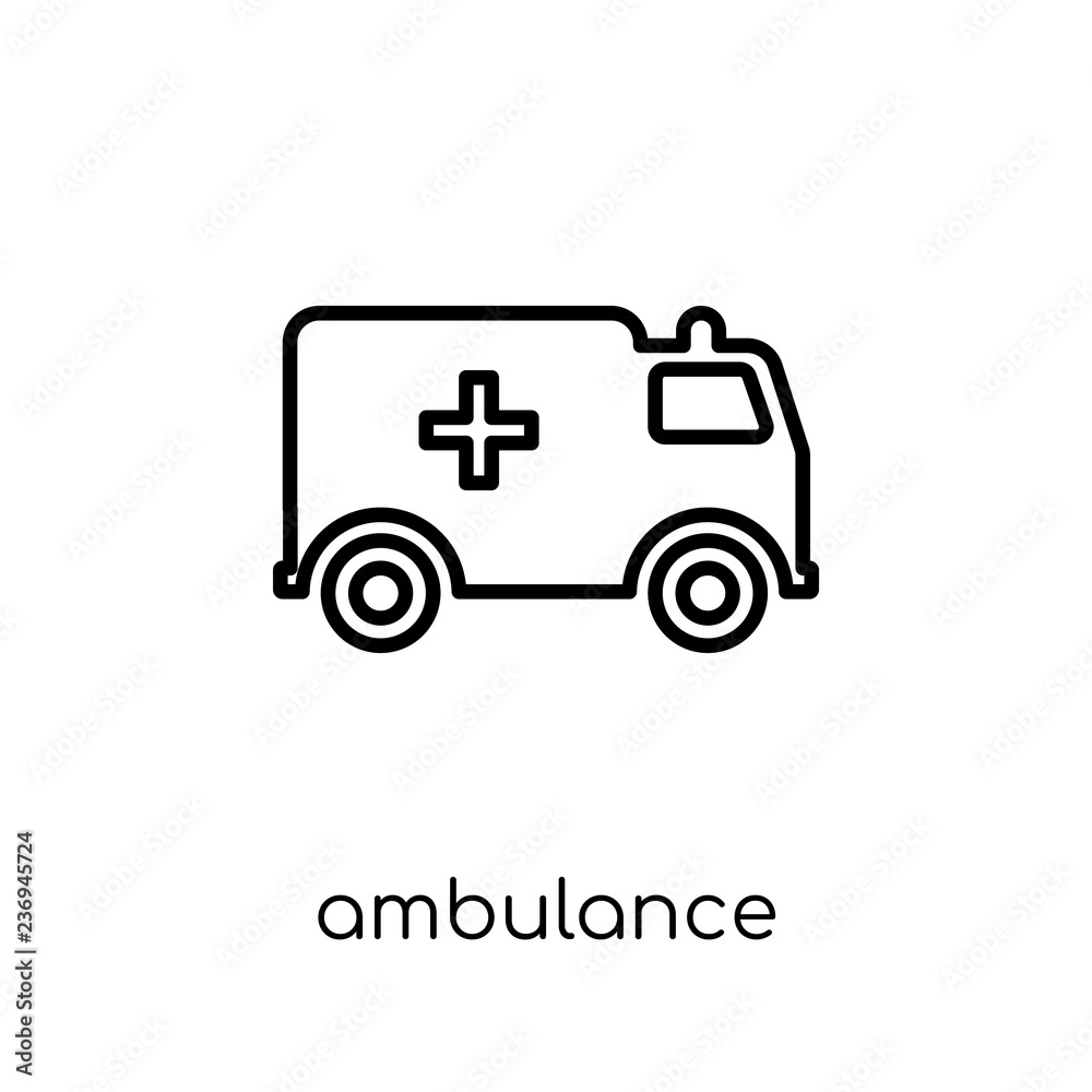 Ambulance icon. Trendy modern flat linear vector Ambulance icon on white background from thin line Health and Medical collection Ambulance icon. Trendy modern flat linear vector Ambulance icon on white background from thin line Health and Medical collection