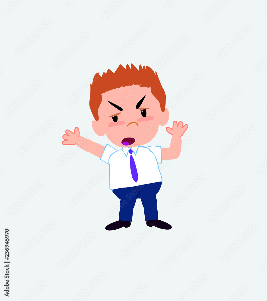 Businessman in casual style argues something with a gesture of discontent.