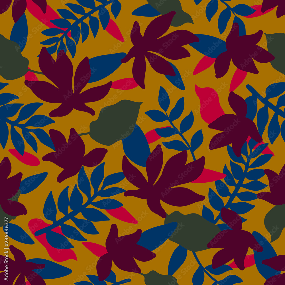 Seamless Floral Pattern. Fashion textile pattern with decorative leaves, flowers and branches. Vector illustration. Seamless Floral Pattern. Fashion textile pattern with decorative leaves, flowers and branches. Vector illustration.