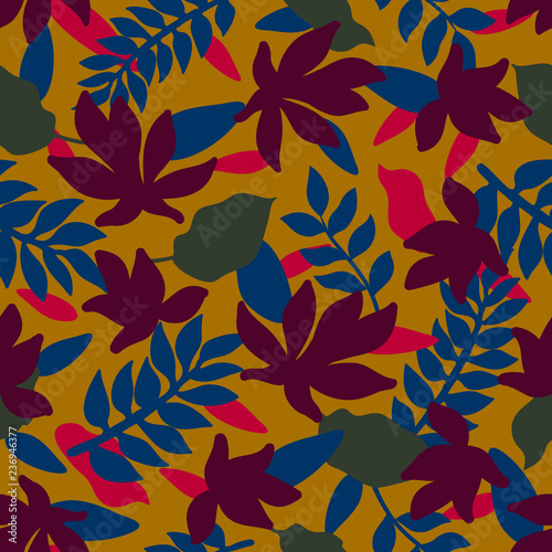 Seamless Floral Pattern. Fashion textile pattern with decorative leaves, flow...