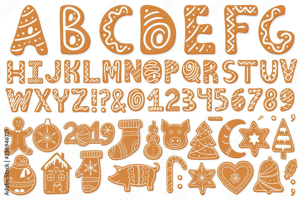 Set of alphabet holidays gingerbread cookies Set of alphabet holidays gingerbread cookies
