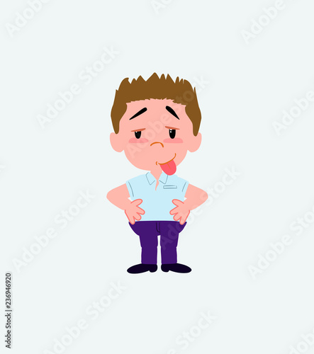 Businessman in casual style in waiting attitude with funny expression.