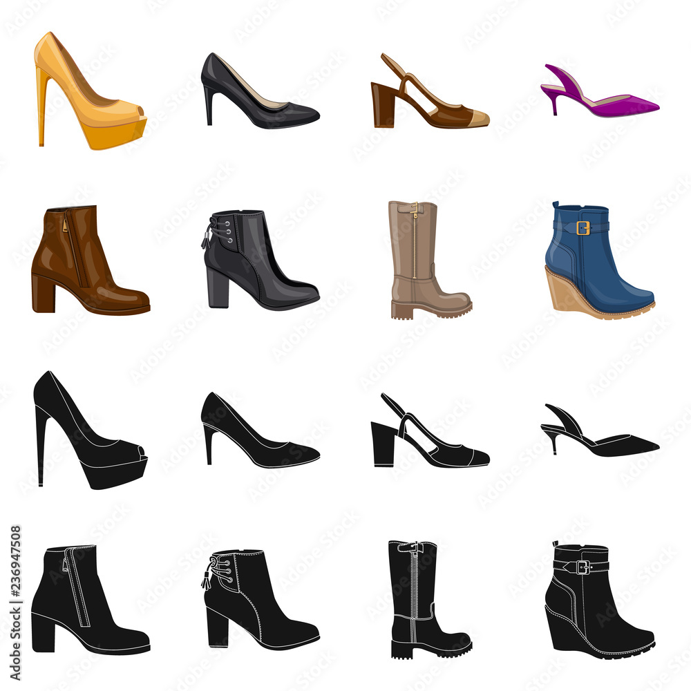 Isolated object of footwear and woman logo. Set of footwear and foot vector icon for stock. Isolated object of footwear and woman logo. Set of footwear and foot vector icon for stock.