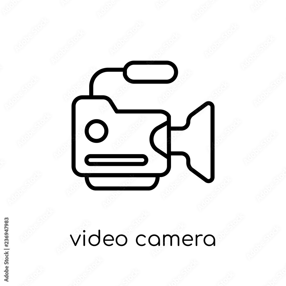 Video camera icon. Trendy modern flat linear vector Video camera icon on white background from thin line Electronic devices collection Video camera icon. Trendy modern flat linear vector Video camera icon on white background from thin line Electronic devices collection