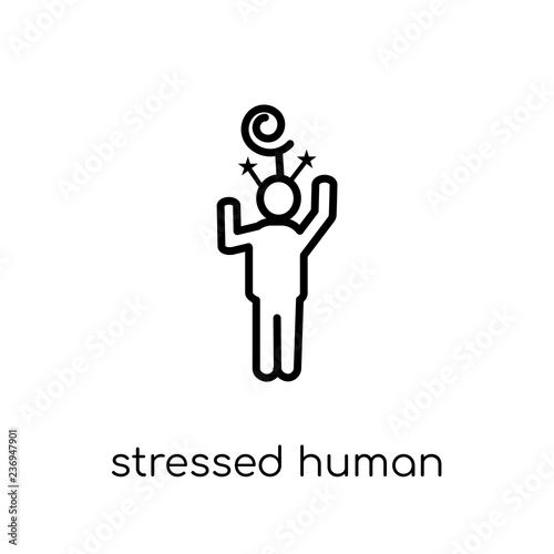 stressed human icon. Trendy modern flat linear vector stressed human icon on white background from thin line Feelings collection