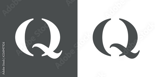 Icono plano letra Q espacio negativo en gris y blanco