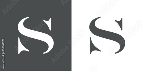 Icono plano letra S espacio negativo en gris y blanco