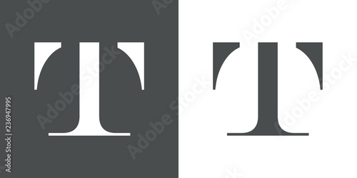 Icono plano letra T espacio negativo en gris y blanco
