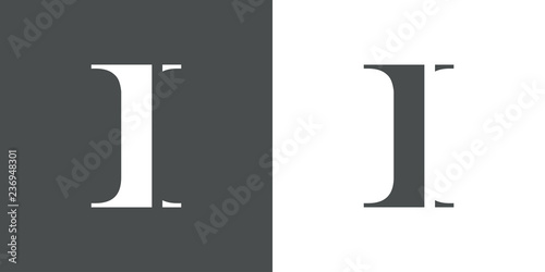 Icono plano letra I espacio negativo en gris y blanco