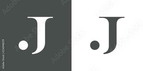 Icono plano letra J espacio negativo en gris y blanco