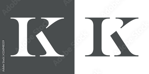 Icono plano letra K espacio negativo en gris y blanco