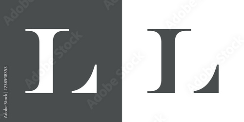Icono plano letra L espacio negativo en gris y blanco