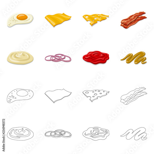 Vector design of burger and sandwich symbol. Set of burger and slice stock symbol for web.
