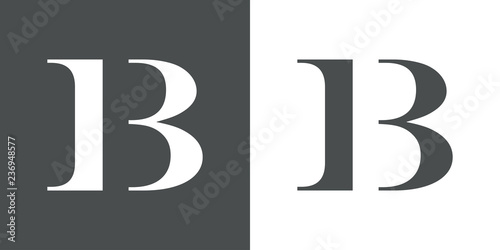 Icono plano letra B espacio negativo en gris y blanco