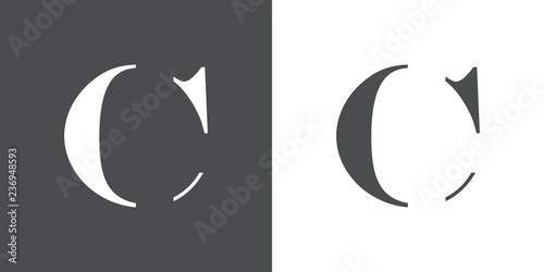 Icono plano letra C espacio negativo en gris y blanco