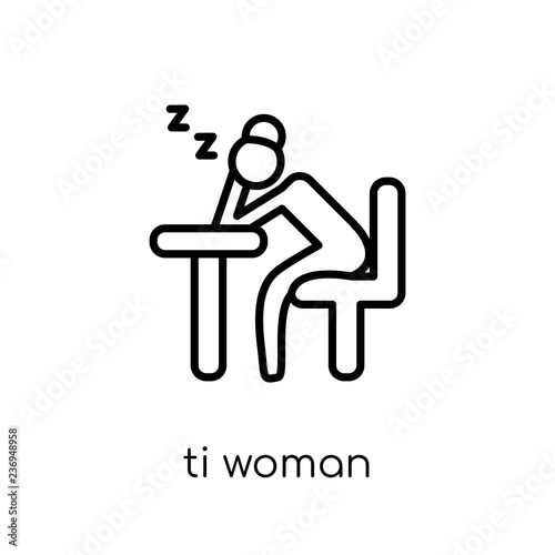 Tired Woman icon. Trendy modern flat linear vector Tired Woman icon on white background from thin line Ladies collection