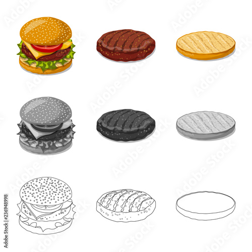 Isolated object of burger and sandwich logo. Collection of burger and slice stock vector illustration.