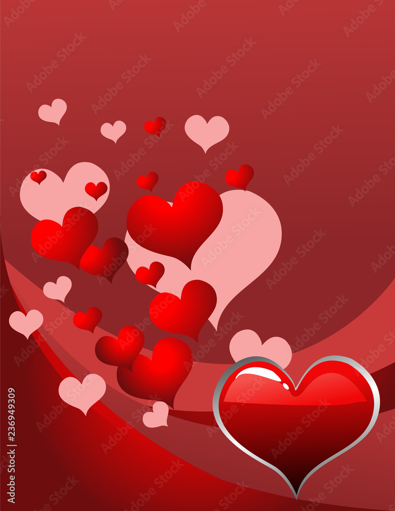 Vector illustration with red love hearts