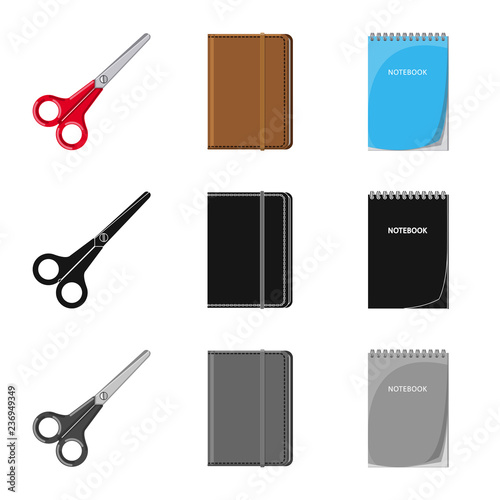 Vector illustration of office and supply logo. Collection of office and school stock symbol for web.