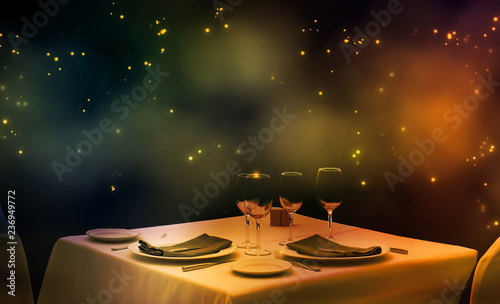 Konstfotografi abendessen in festlicher atmosphäre, tisch für zwei