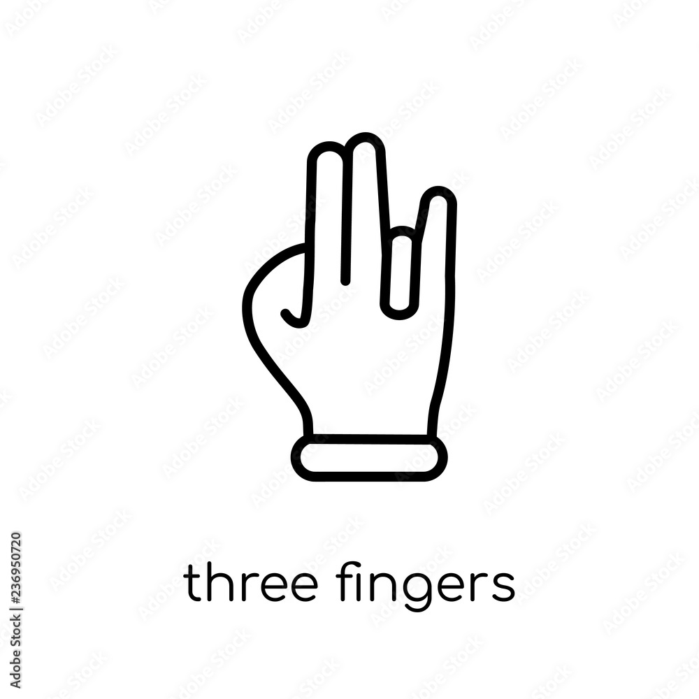 Three fingers command icon. Trendy modern flat linear vector Three fingers command icon on white background from thin line Hands and guestures collection Three fingers command icon. Trendy modern flat linear vector Three fingers command icon on white background from thin line Hands and guestures collection