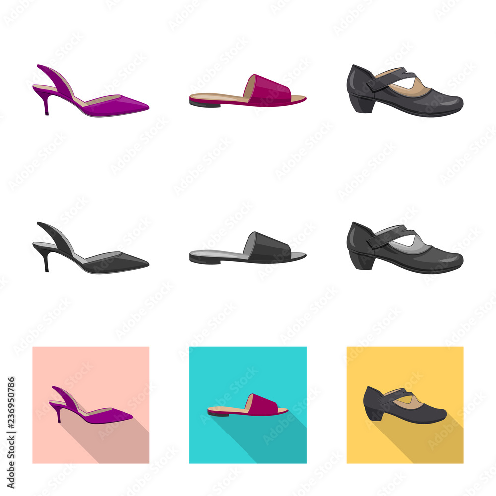 Isolated object of footwear and woman sign. Collection of footwear and foot vector icon for stock.