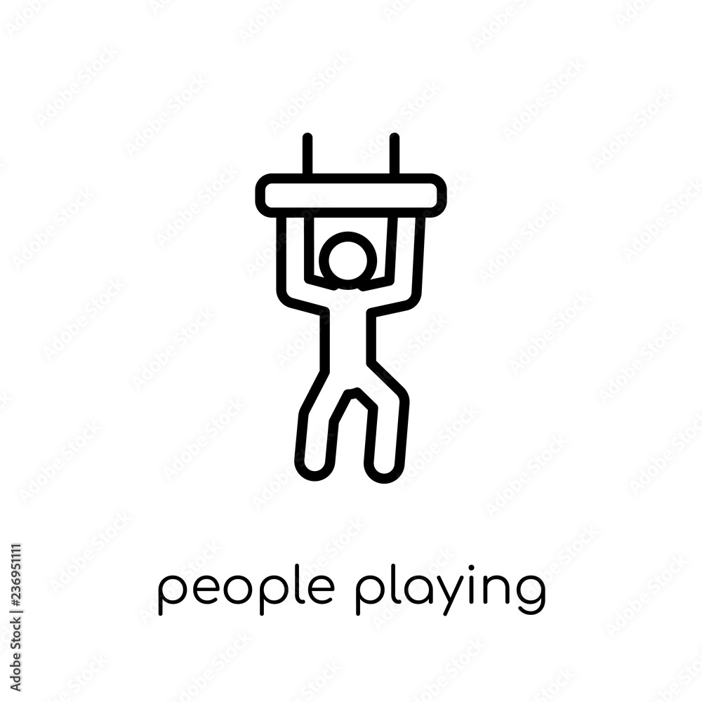 People playing Trapeze icon icon. Trendy modern flat linear vect People playing Trapeze icon icon. Trendy modern flat linear vect