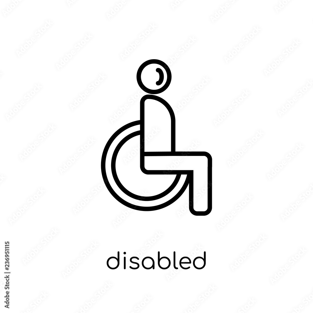Disabled Sign icon. Trendy modern flat linear vector Disabled Sign icon on white background from thin line Maps and Locations collection Disabled Sign icon. Trendy modern flat linear vector Disabled Sign icon on white background from thin line Maps and Locations collection