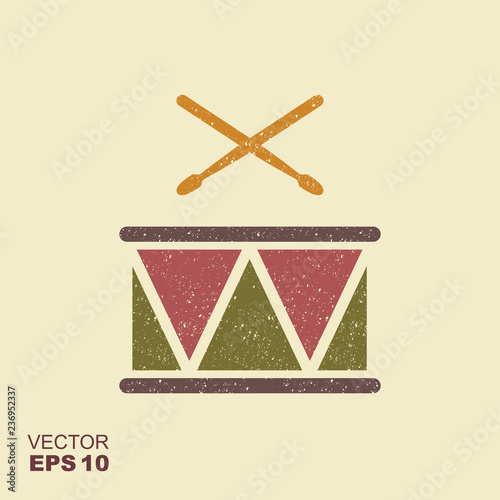 Drum with sticks icon with scuffed effect in a separate layer