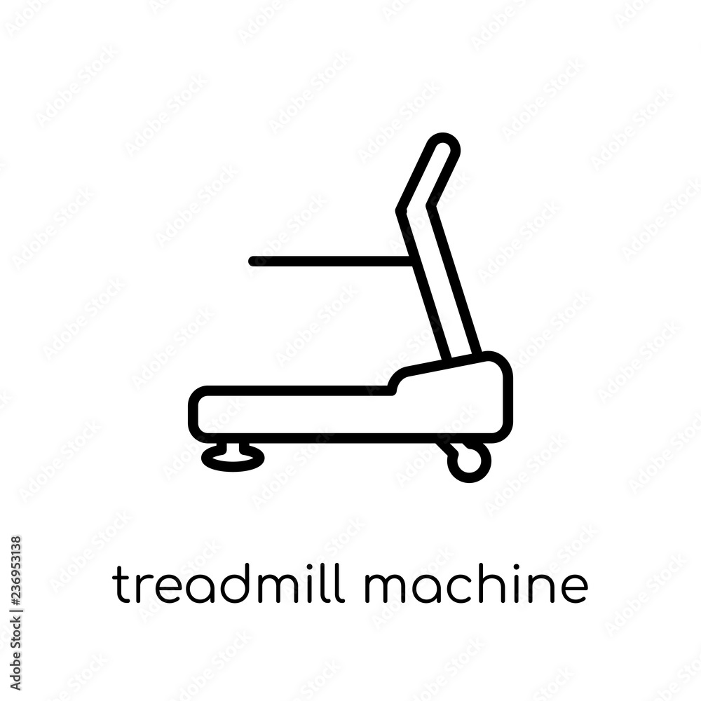 Treadmill machine icon. Trendy modern flat linear vector Treadmill machine icon on white background from thin line Gym and fitness collection Treadmill machine icon. Trendy modern flat linear vector Treadmill machine icon on white background from thin line Gym and fitness collection
