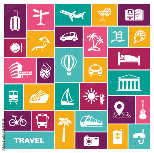 Travel icons. Vector illustration in flat style
