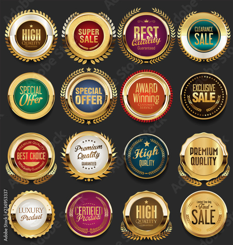 golden retro vintage badges and labels