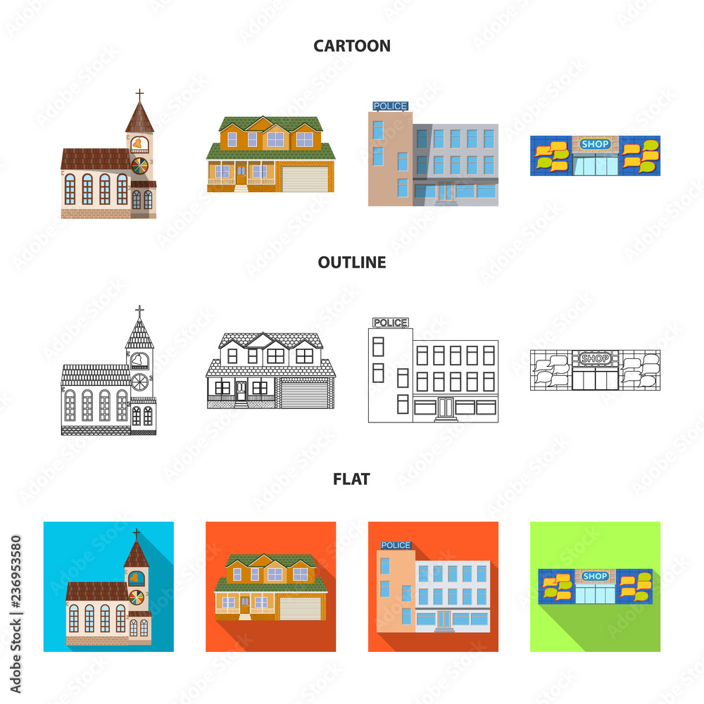Vector illustration of building and front logo. Collection of building and roof vector icon for stock. Vector illustration of building and front logo. Collection of building and roof vector icon for stock.