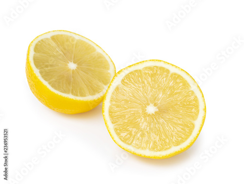 Closeup fresh lemon fruit slice on white background  food and healthy concept