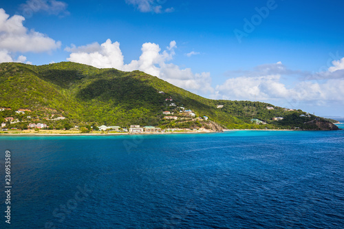 Coastline along a Road Town in Tortola. Caribbean sea