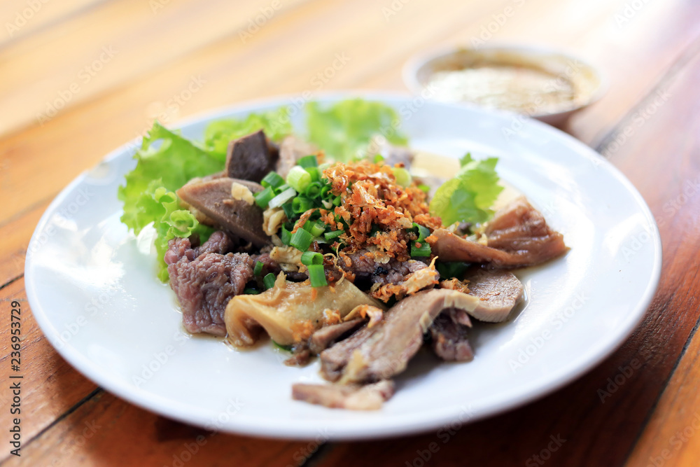 Boiled beef with dipping dessert for Thai noodle. Boiled beef with dipping dessert for Thai noodle.