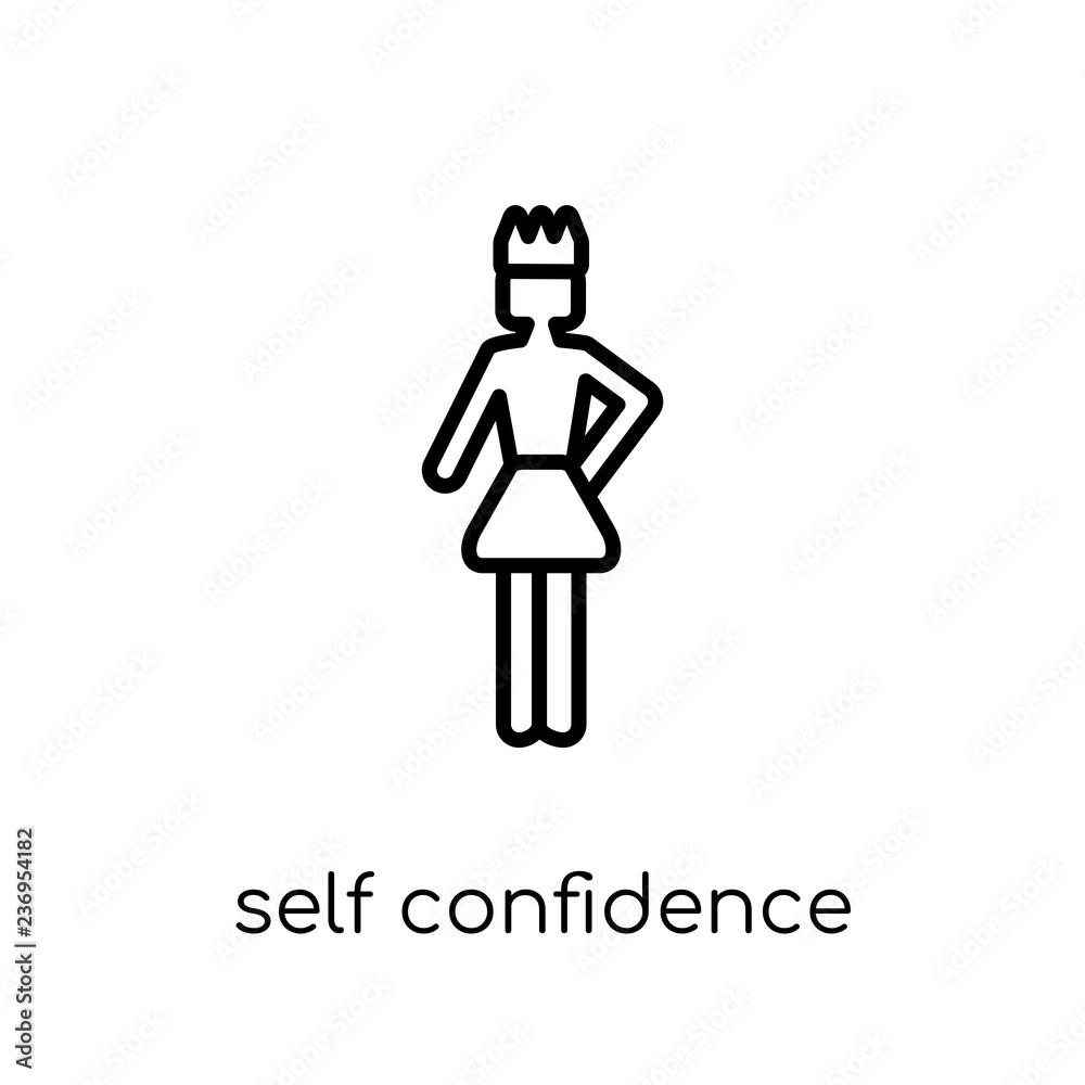Self Confidence icon. Trendy modern flat linear vector Self Confidence icon on white background from thin line Ladies collection Self Confidence icon. Trendy modern flat linear vector Self Confidence icon on white background from thin line Ladies collection