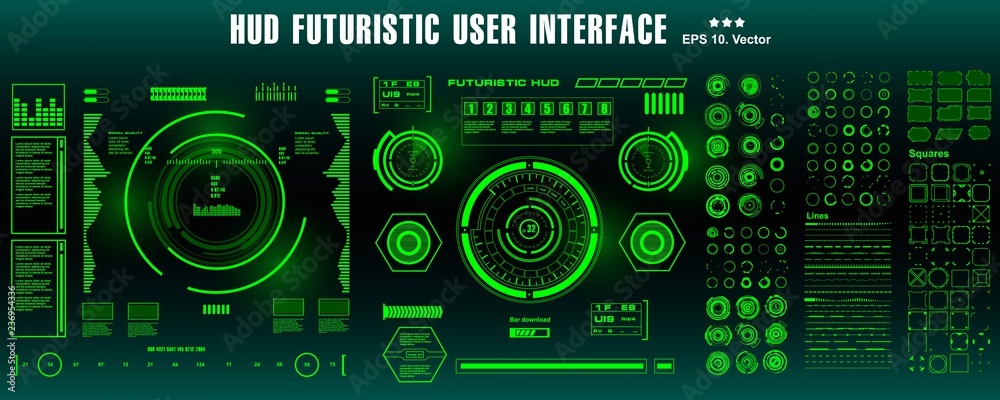 HUD futuristic green user interface, dashboard display virtual reality technology screen HUD futuristic green user interface, dashboard display virtual reality technology screen