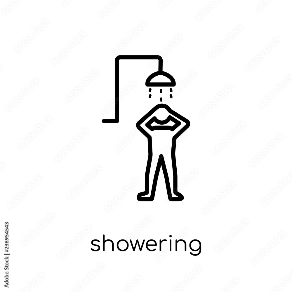 Showering icon. Trendy modern flat linear vector Showering icon on white background from thin line People collection