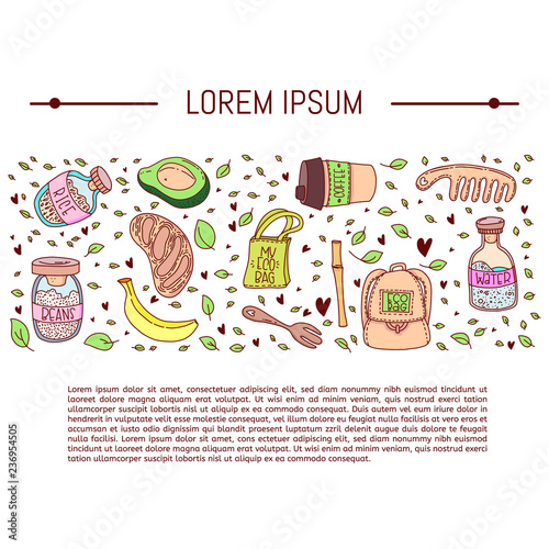 No plastic. Zero waste. Eco lifestyle. Vector illustration.