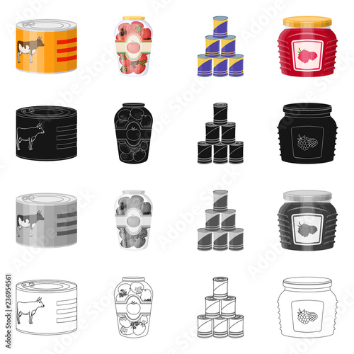 Vector design of can and food sign. Set of can and package vector icon for stock.