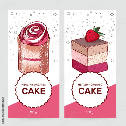 Pastry desserts price tags for bakery. Menu label tags for cupcake and strawberry cake, fruit or berry pie and chocolate brownie torte or cheesecake tart and blueberry or cherry muffin for patisserie.