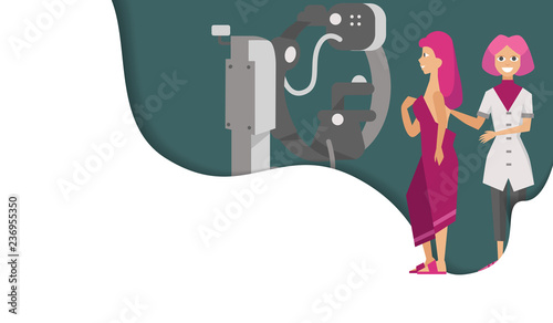 Woman with doctor at magnetic resonance imaging poster
