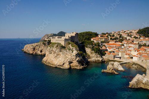 Landscape of an old fortress town by the sea. Cityscape of Dubrovnik, Croatia.